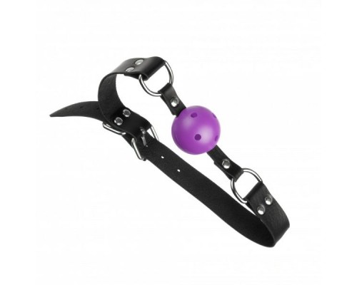 Кляп из экокожи Loveshop Latex BREATHABLE BALL GAG BLACK/PURPLE