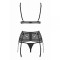 Комплект с поясом Obsessive Ailay 3 pcs set with garter belt black L/X