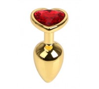 Анальная пробка Gold Metall Heart Red, M