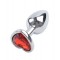 Анальная пробка Silver Metall Heart Red, M