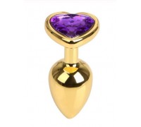 Анальная пробка Gold Metall Heart Dark Violet, M 