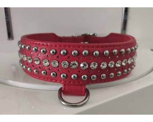 Ошейник Leather Rivet & Crystal, Red